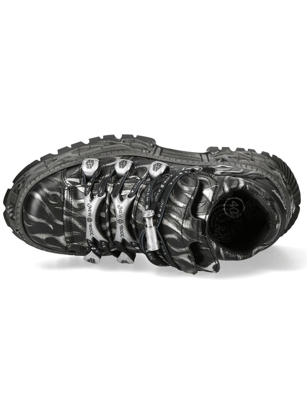 NEW ROCK Men's Black Fire Platform Rock Sneakers in bold black and silver design with chunky sole.