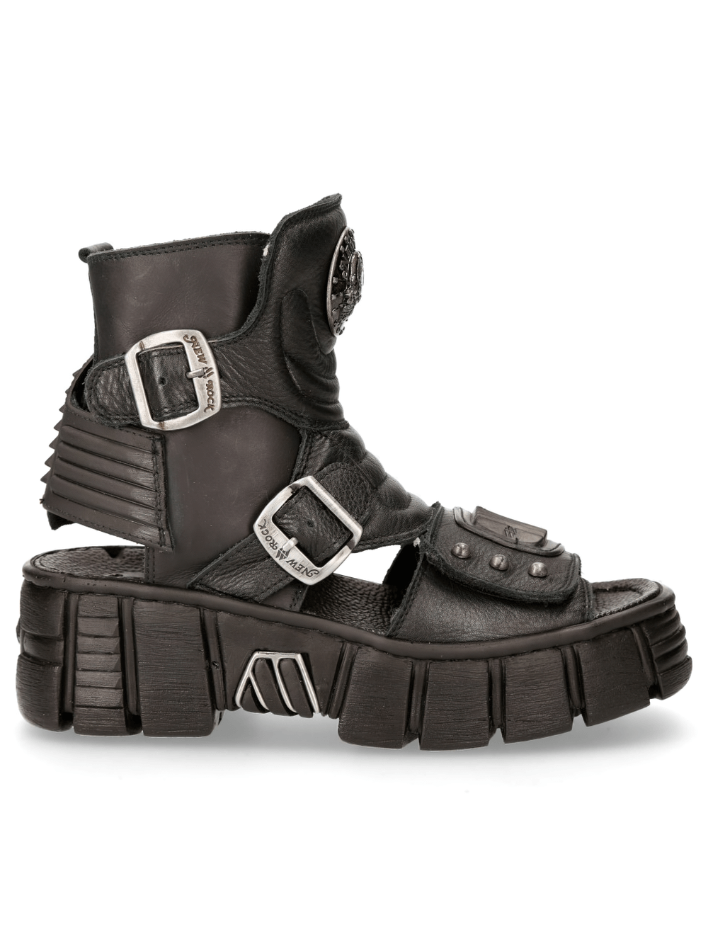 NEW ROCK Men's Black Gothic Punk Buckle Sandals with unique design and bold buckles for rock-inspired style.