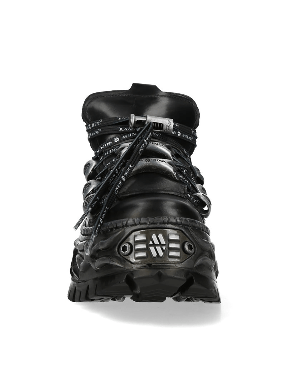 NEW ROCK Men's Black Platform Shoes with Metal Lace Details featuring an oversized metal lace and sculpted sole.