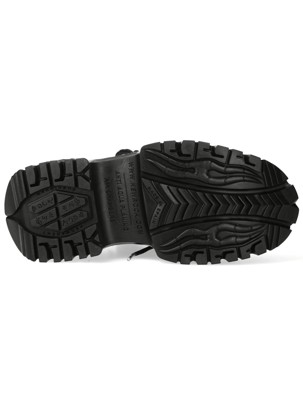NEW ROCK Men's Black Platform Shoes with Metal Lace Details - view of the rugged sole.
