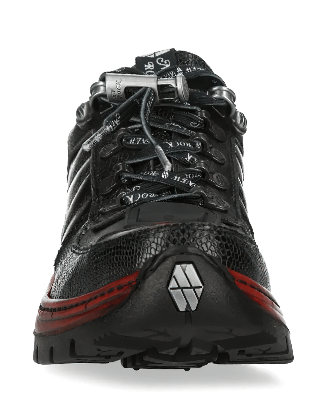 NEW ROCK Men's Black Red Rock Sneakers with Industrial Sole featuring textured black finish and bold red accents.