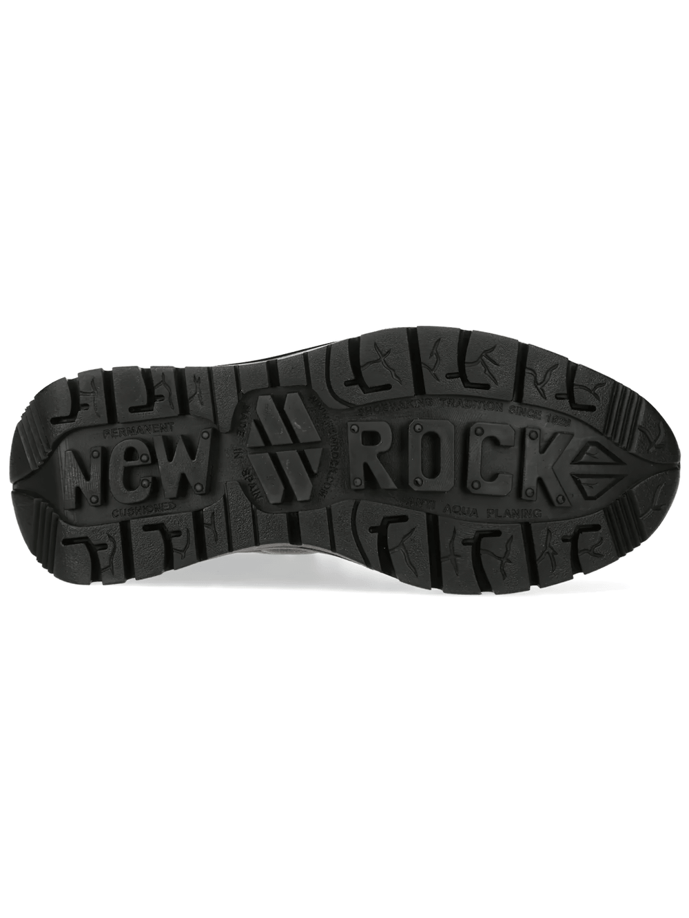 NEW ROCK Men's Black Red Rock Sneakers with Industrial Sole shoe sole featuring bold tread design.