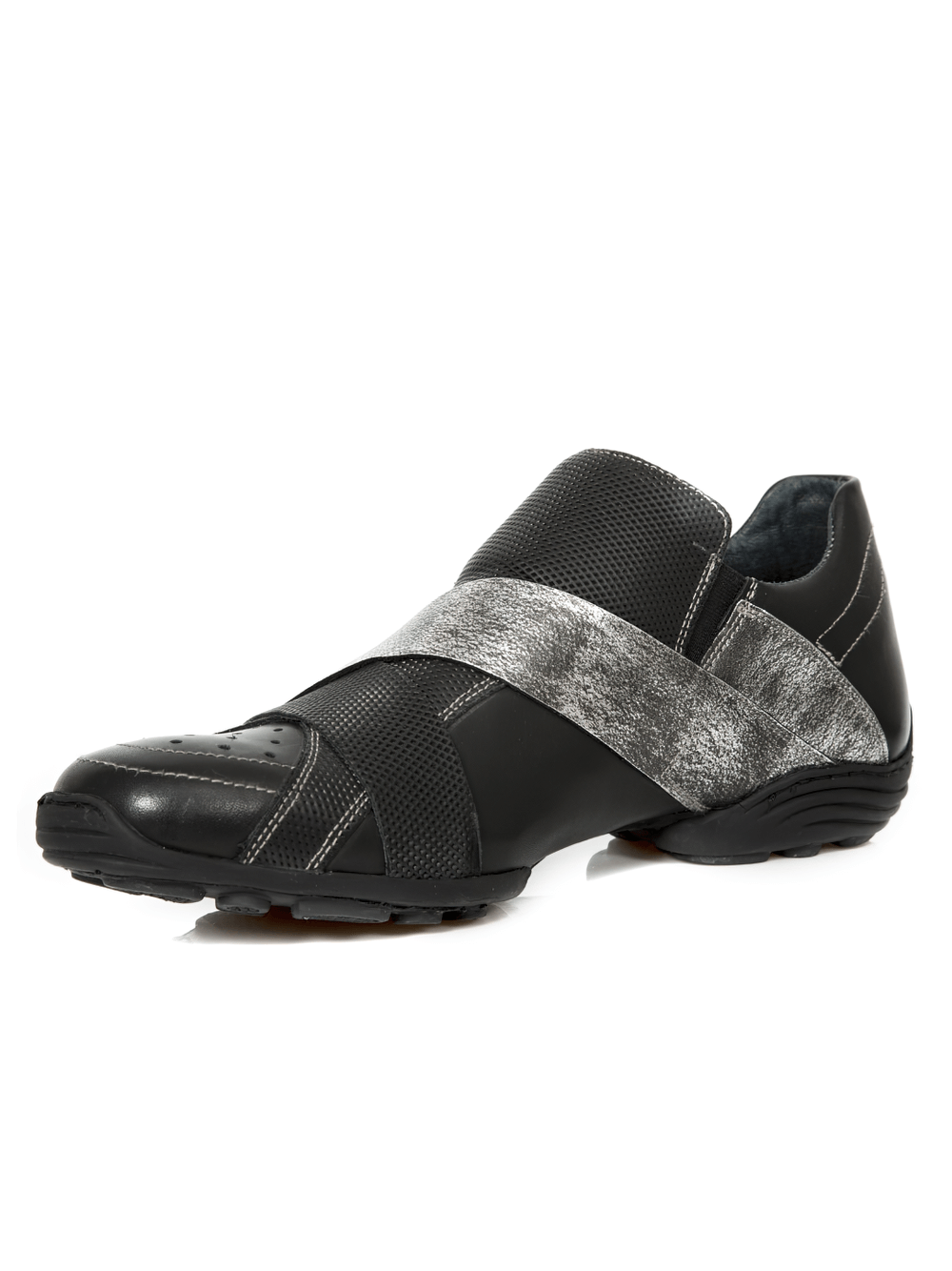 NEW ROCK Zapatos Rock negros con tira de velcro plateada de hombre