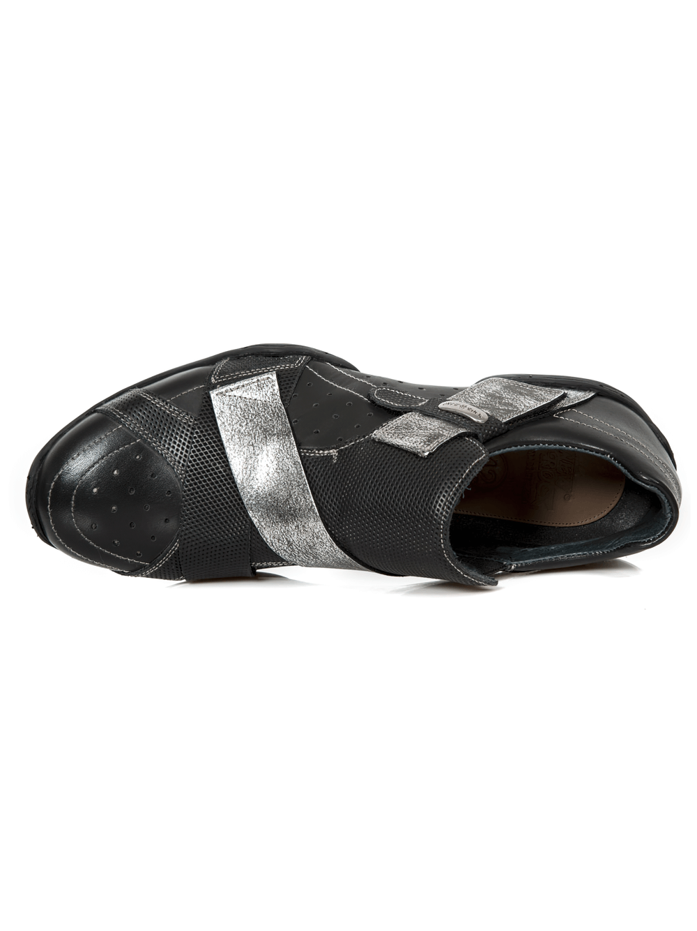 NEW ROCK Men's Black Rock Shoes With Silver Velcro Strap