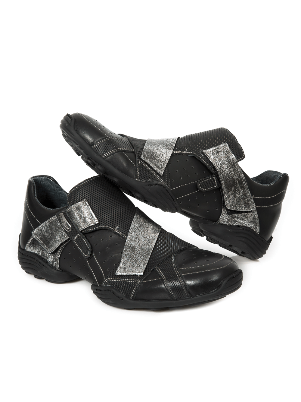 NEW ROCK Men's Black Rock Shoes With Silver Velcro Strap