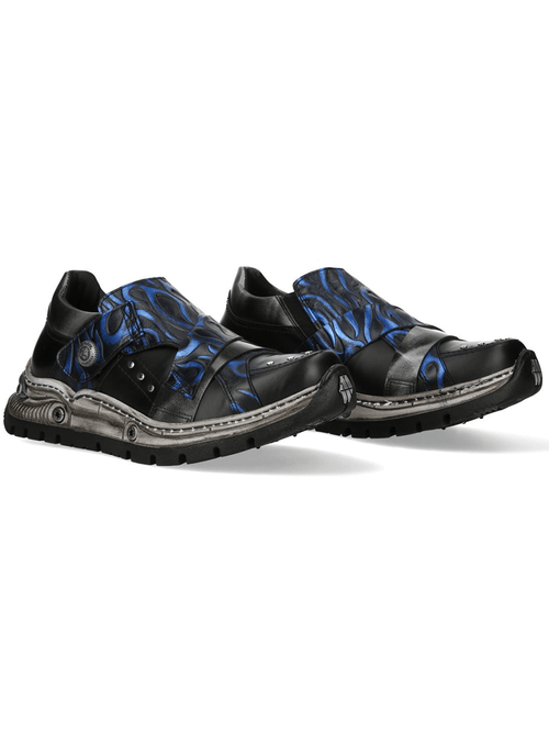 NEW ROCK Men's Blue Flame Rock Shoes with Stud Trim