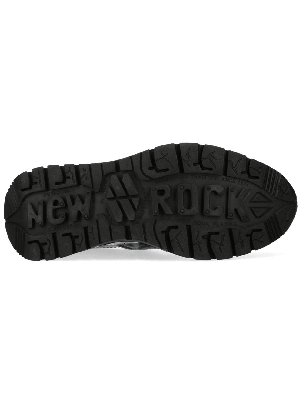 NEW ROCK Men's Blue Flame Rock Shoes with Stud Trim sole featuring rugged grip and bold branding.