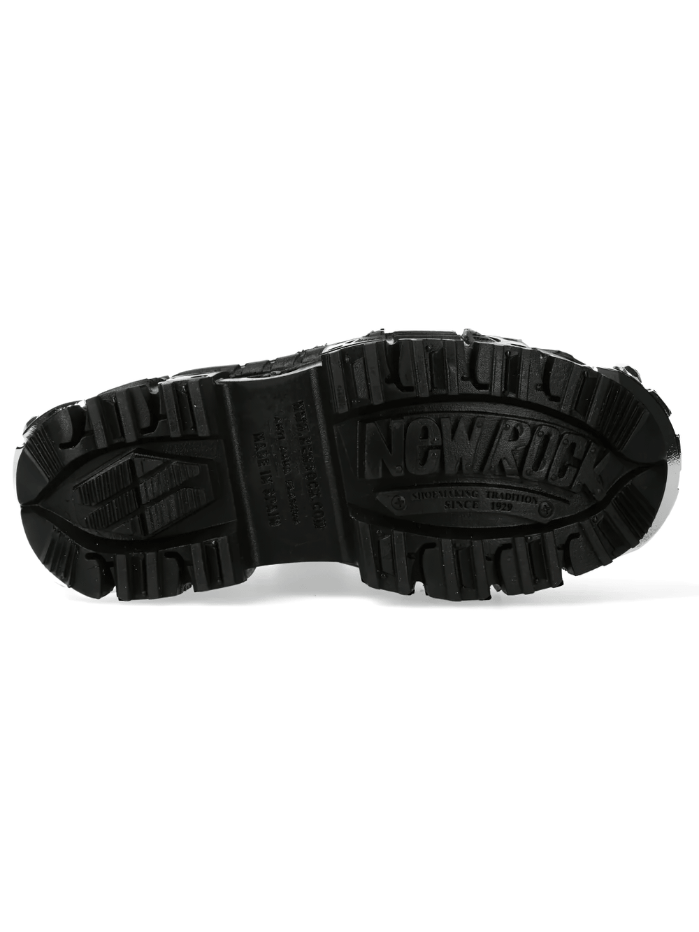 NEW ROCK Men's Blue Gothic Shoes with Industrial Chrome Trim - Black lug sole with branding detail.
