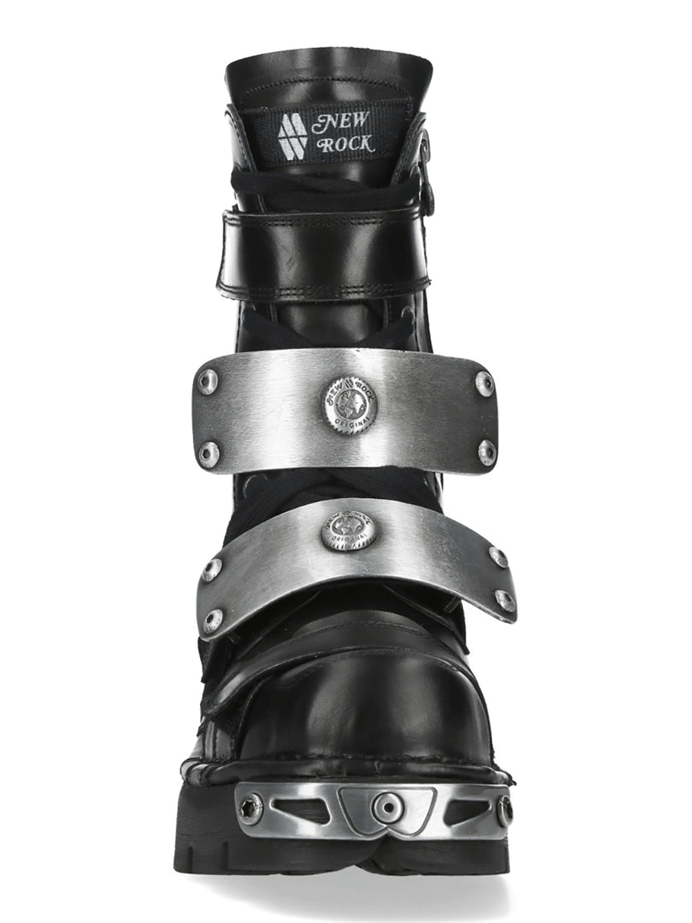NEW ROCK Men's Boots With Silver Plates and Velcro Straps showcasing silver plate details and rugged design
