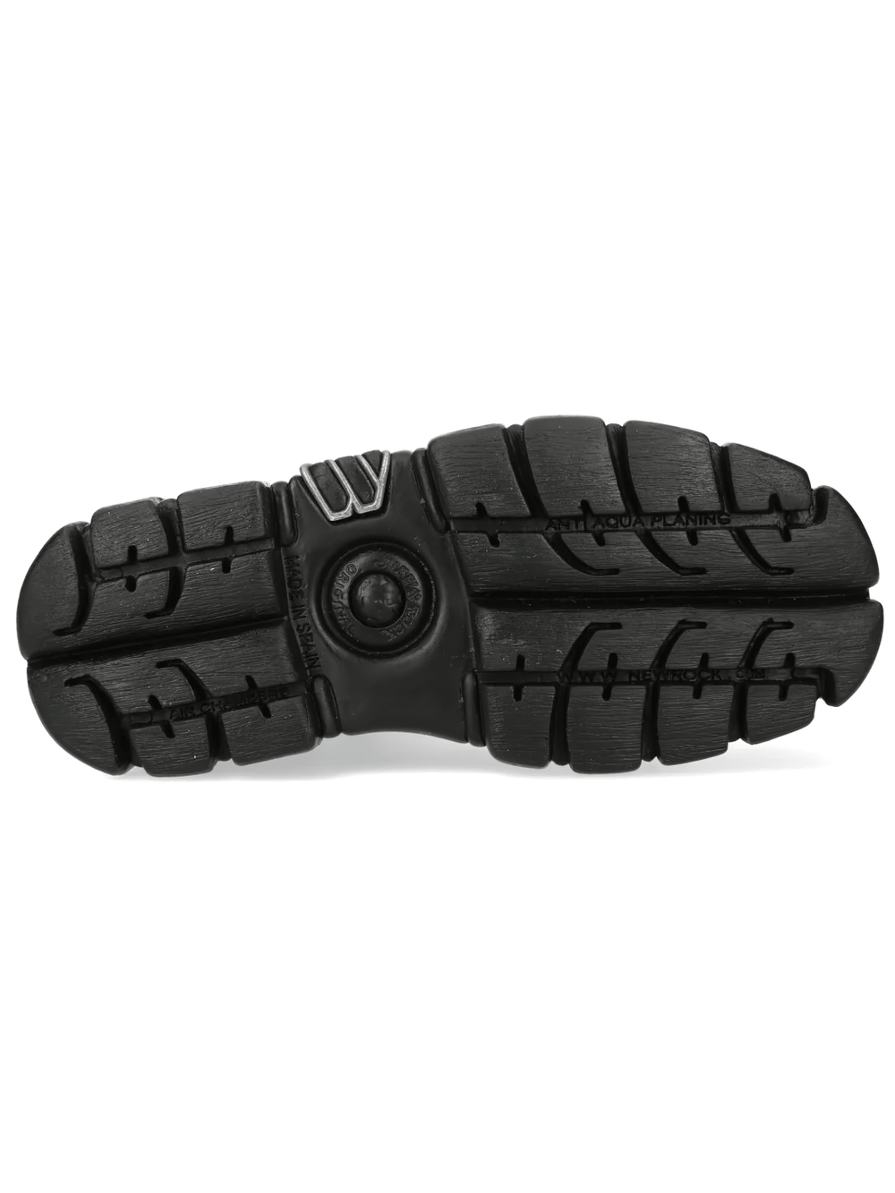 NEW ROCK Men's Boots with Web Print and Side Zipper Sole sturdy black chunky sole with textured grip and design.