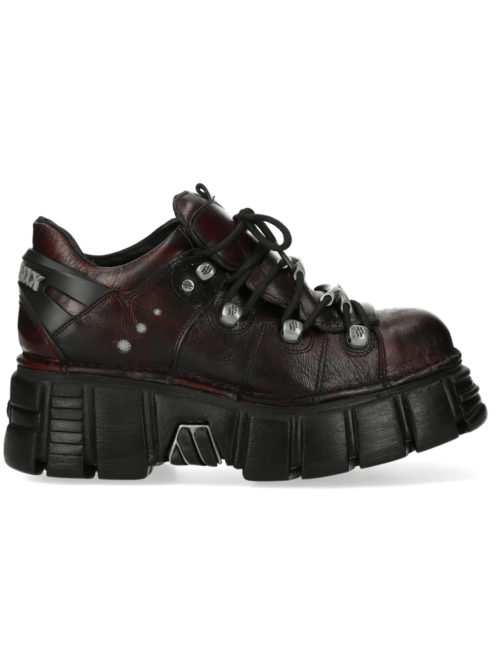 NEW ROCK Men's Burgundy Shoes with Sculpted Black Soles showcasing a punk style and chunky sole.