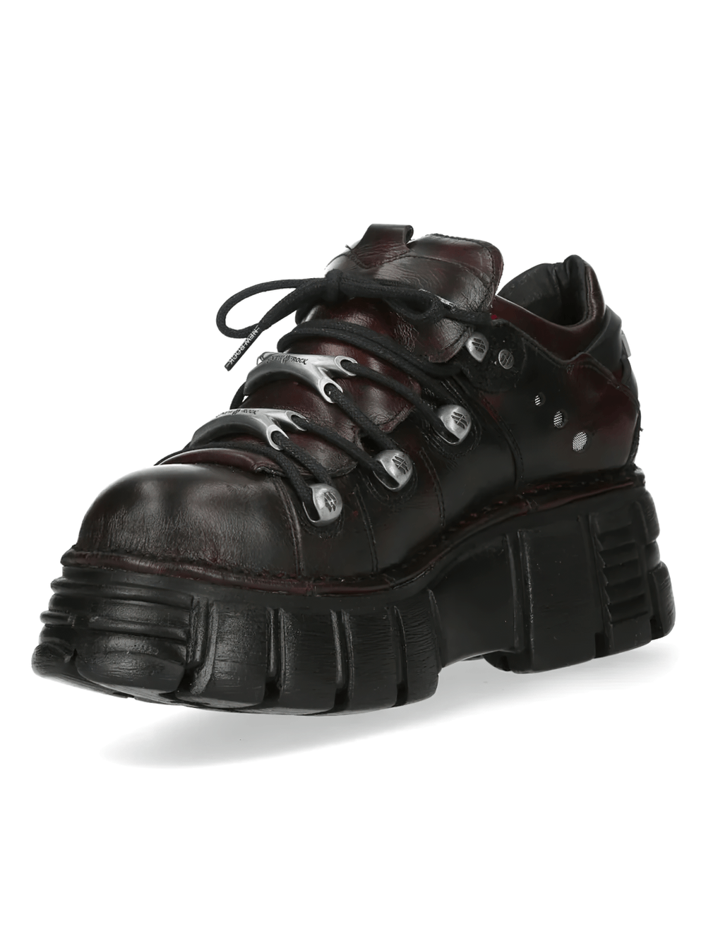 NEW ROCK Men's Burgundy Shoes with Sculpted Black Soles showcasing gothic punk style and chunky sculpted sole.