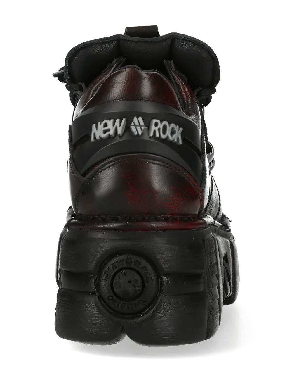 NEW ROCK Men's Burgundy Shoes with Sculpted Black Soles - Gothic punk platform shoes with dark hardware.