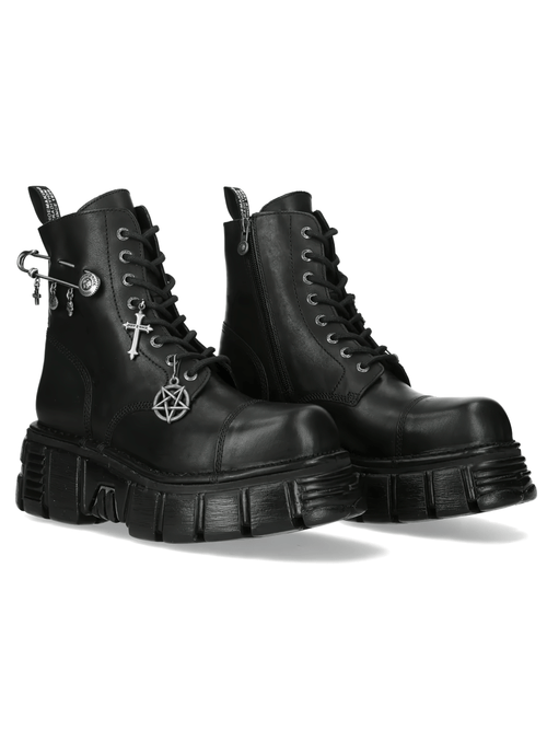 NEW ROCK Herren Charme Stiefeletten mit Kreuz- und Nadel-Detail