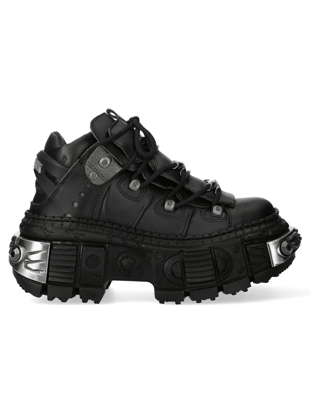 NEW ROCK Men's Chunky Lace-Up Footwear with Armored Sole in black with industrial hardware details.