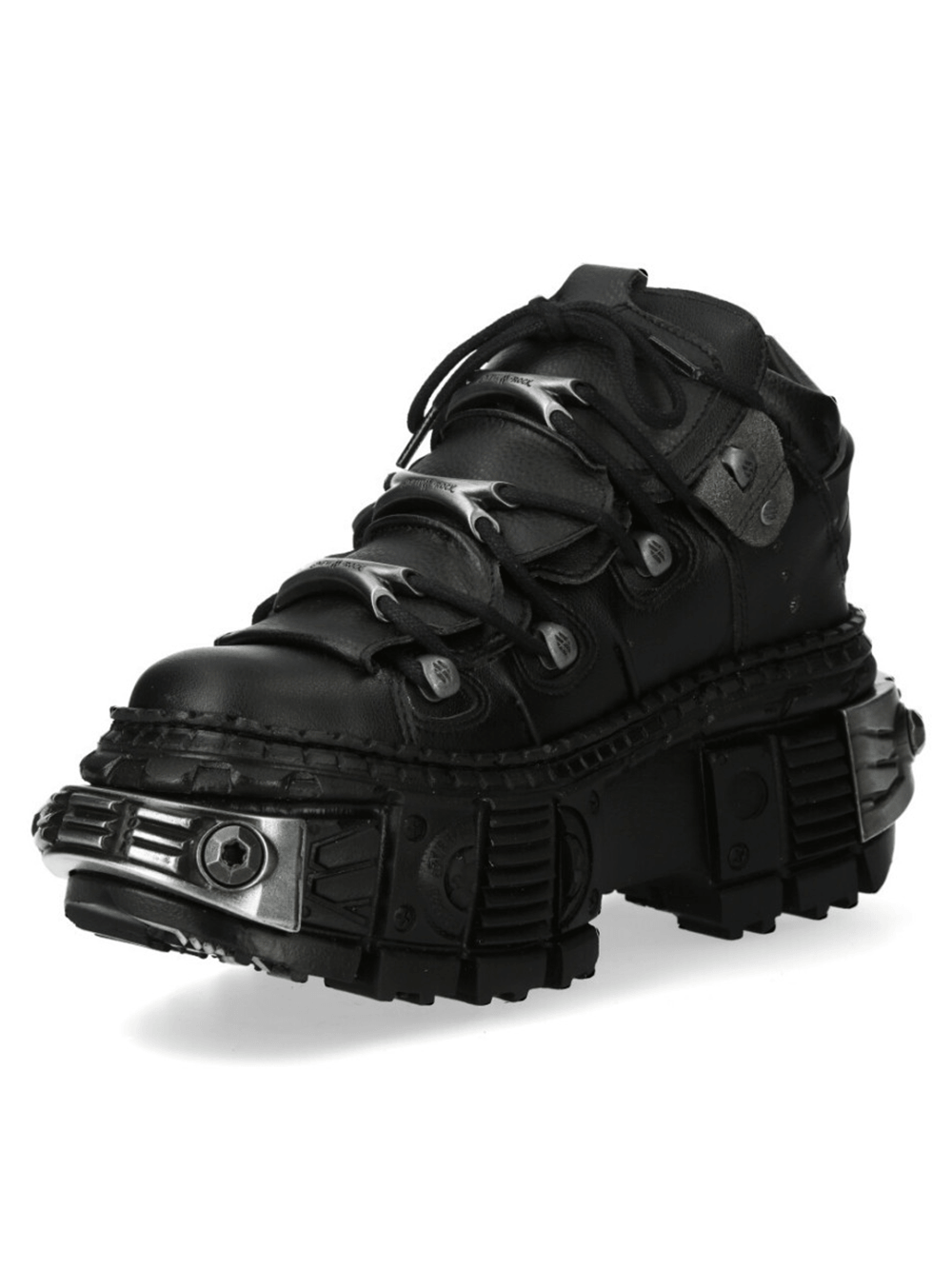 NEW ROCK Men's Chunky Lace-Up Footwear with Armored Sole featuring black industrial gothic design and bold traction sole.
