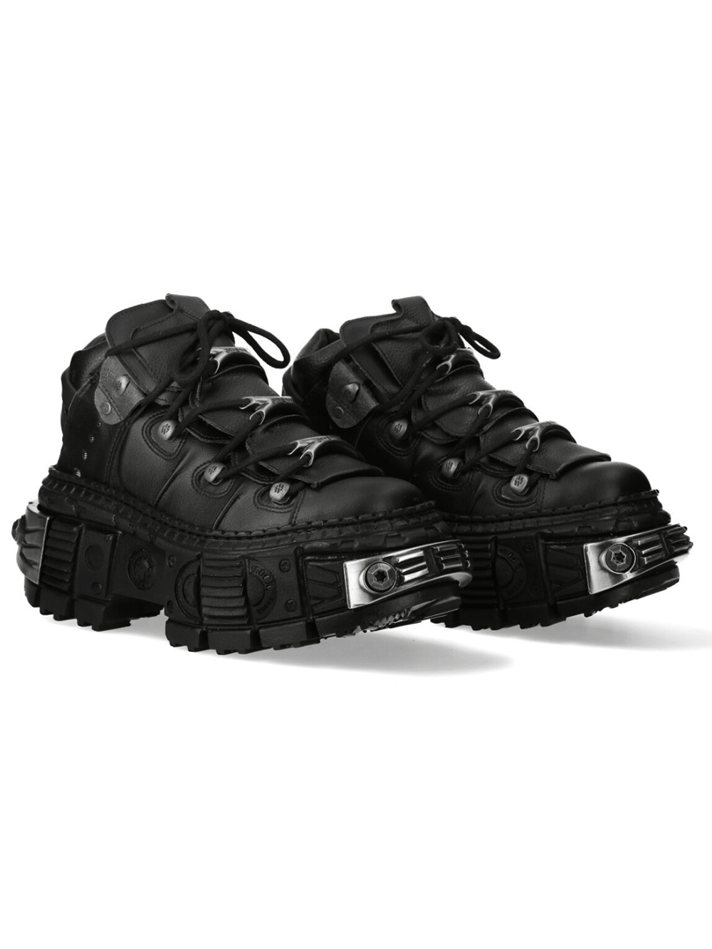 NEW ROCK Men's Chunky Lace-Up Footwear with Armored Sole in black with industrial hardware and bold traction.