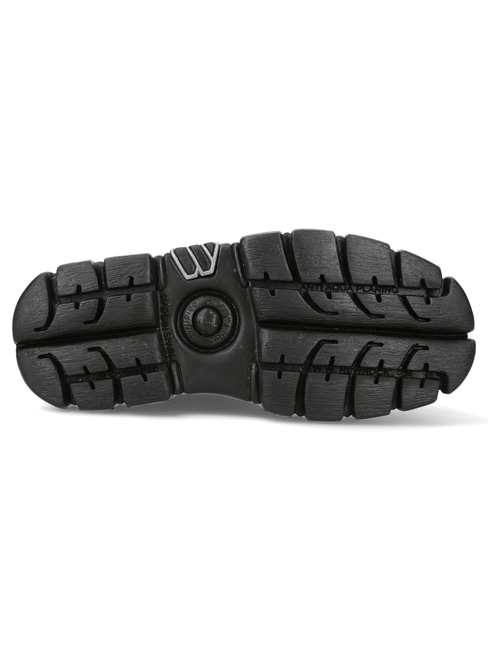 NEW ROCK Men's Combat Boots with Ribbon Laces and Lug Sole - Bottom view showcasing the rugged tread design.
