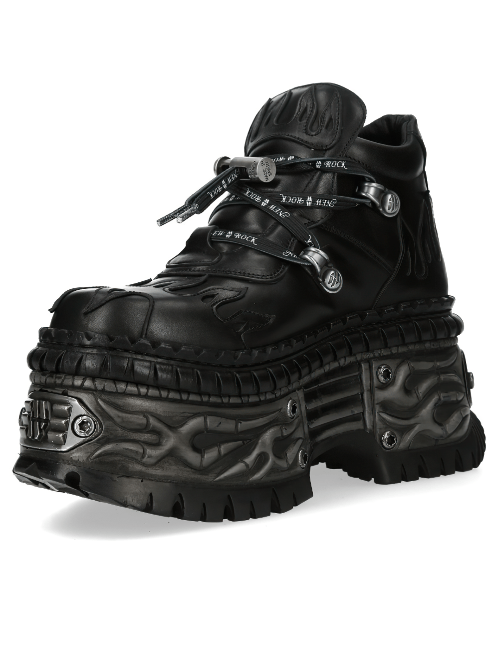 NEW ROCK Men's Dark Platform Shoes with Buckled Trim Detail