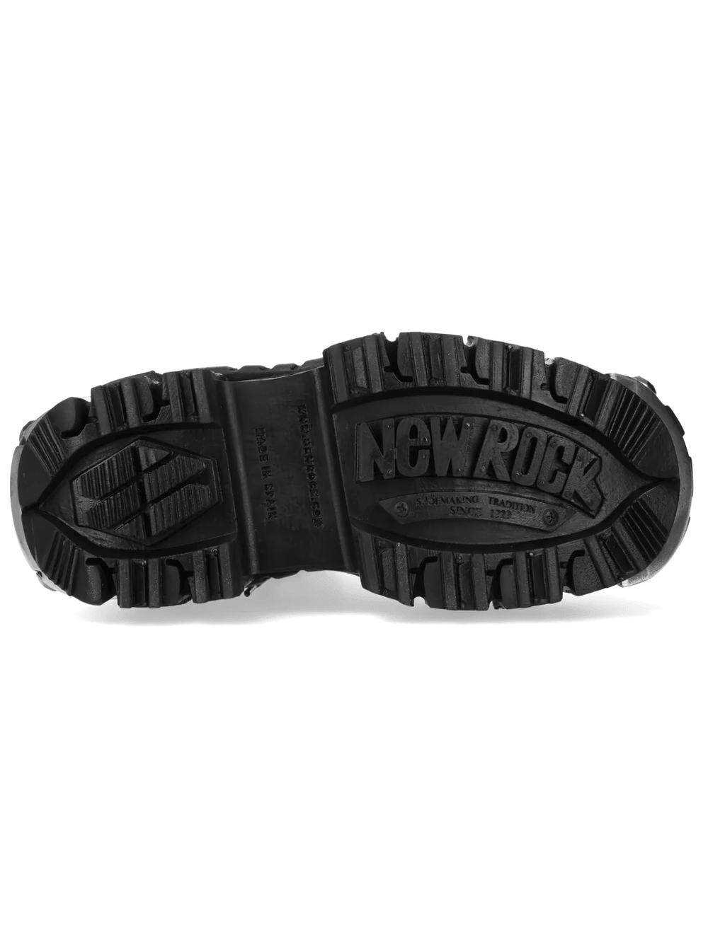 NEW ROCK Men's Flame Boots with Industrial Platform Sole, durable rugged outsole showcasing versatile grip.