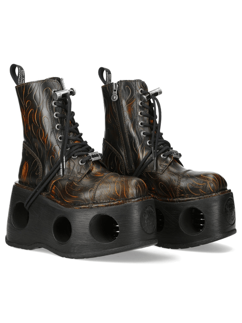NEW ROCK Men's Flame Etched Gothic Military Platform Boots