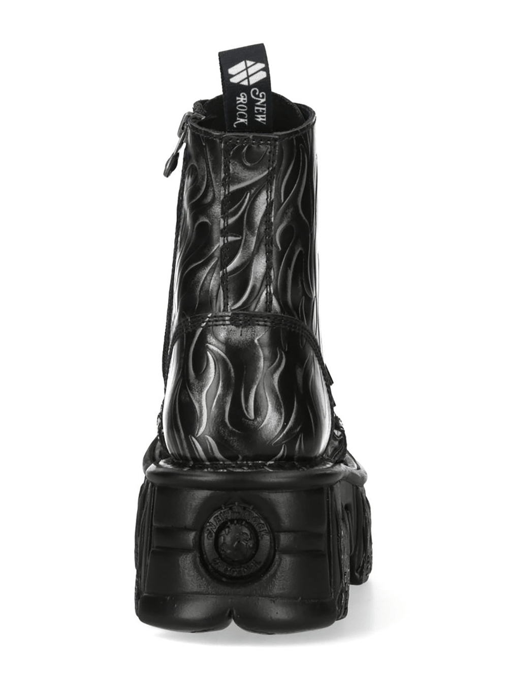 NEW ROCK Men's Black Flame Platform Boots with Steel Gothic Finish, stylish black boots with flame design.