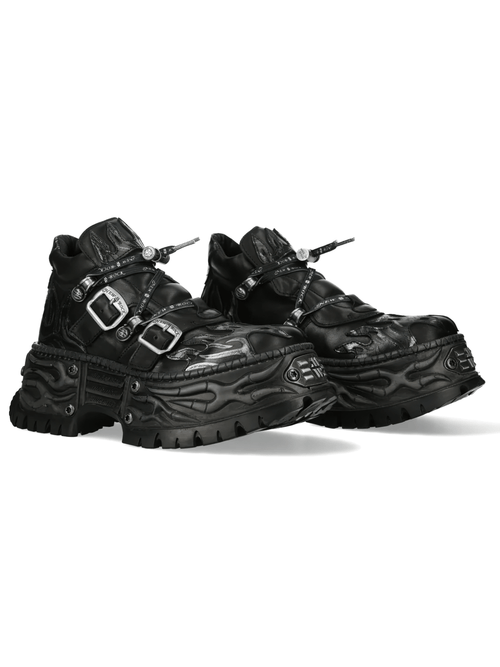 NEW ROCK Men's Flame Shoes with Double Buckle Straps