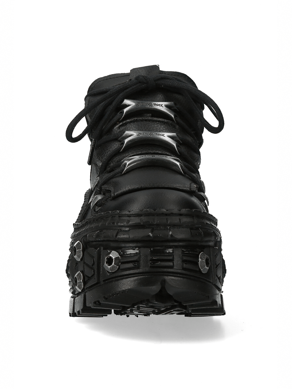 NEW ROCK Men's Goth Platform Shoes with Extreme Sole Profile showcasing heavy rock style and bold metal details.