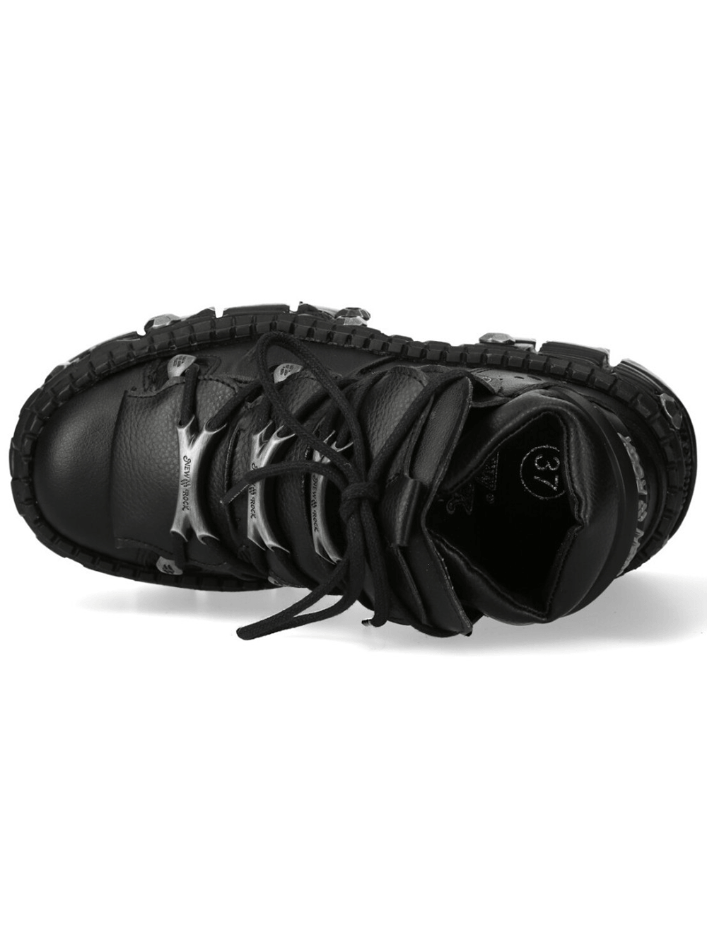 NEW ROCK Men's Goth Platform Shoes with Extreme Sole Profile featuring metal bolt details and rugged tread.