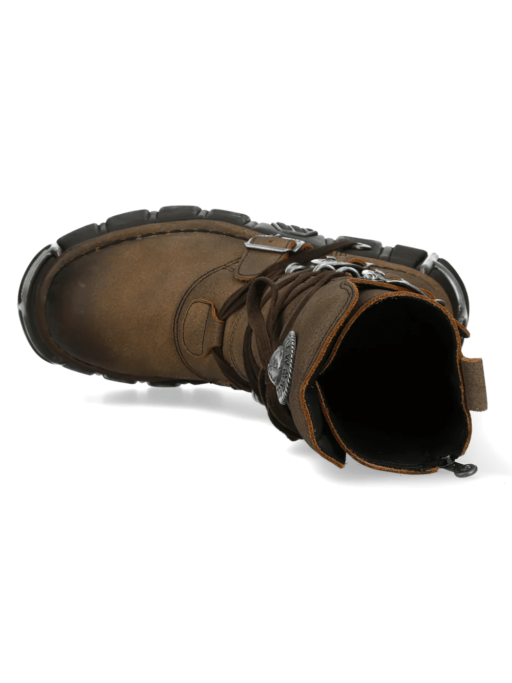 NEW ROCK Men's Gothic Boots with Buckles and Platform Sole viewed from above showcasing the intricate design and buckles.