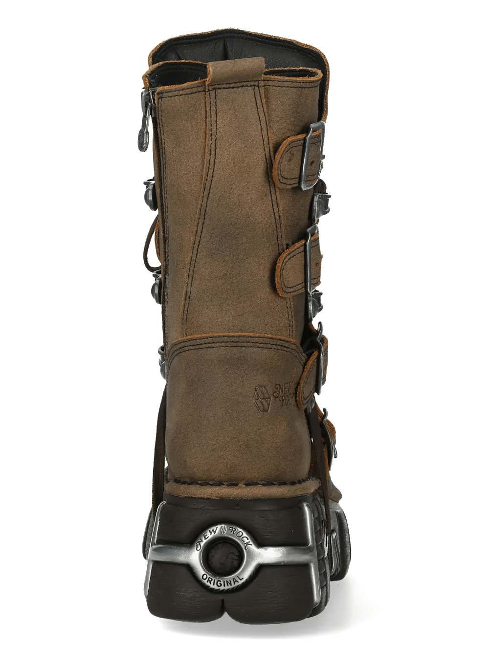 NEW ROCK Men's Gothic Boots with Buckles and Platform Sole showcasing a rugged, weathered brown design.
