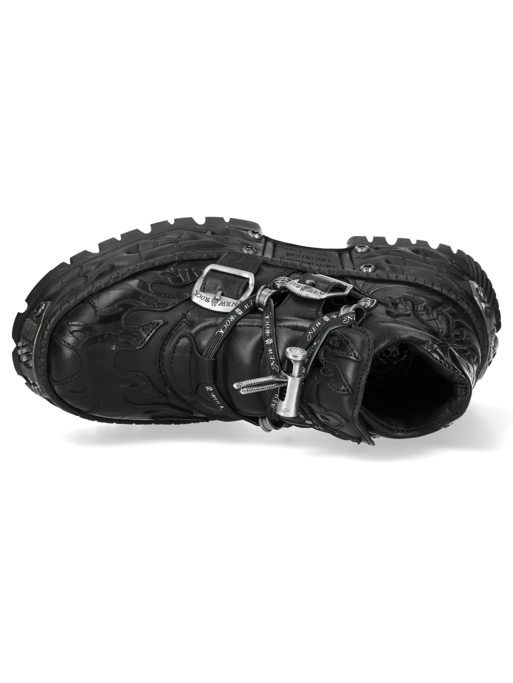 NEW ROCK Men's Gothic Flame Platform Shoes with Buckle featuring a sculpted sole and buckle detailing.