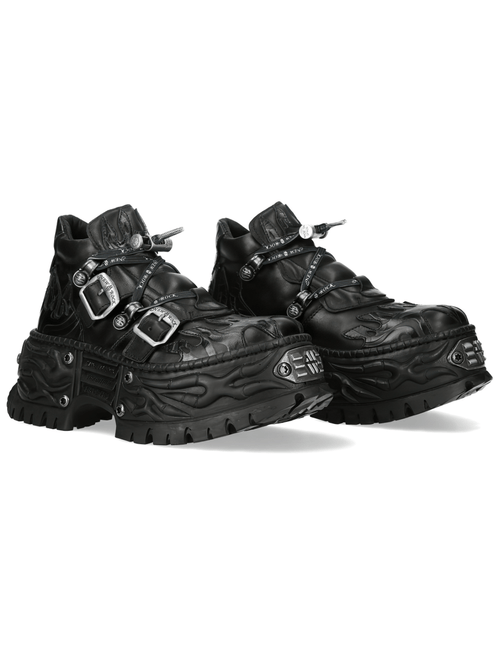 NEW ROCK Men's Gothic Flame Platform Shoes with Buckle