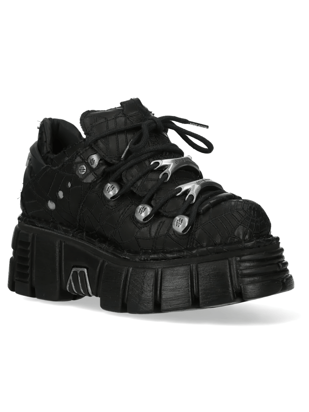 NEW ROCK Men's Gothic Platform Shoes with Sculpted Lug Sole featuring a chunky textured design and bold silver lace hardware.