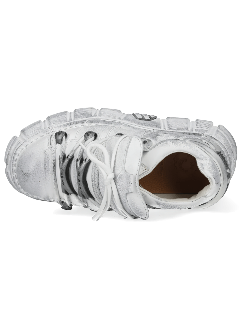 NEW ROCK Men's Gothic Platform Shoes with Silver Trim Edge top view showcasing the cracked metallic finish and chunky sole.
