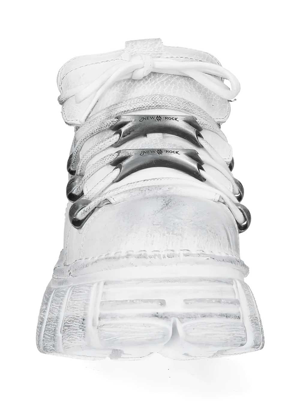NEW ROCK Men's Gothic Platform Shoes with Silver Trim Edge, featuring a stylish white design and eye-catching silver-tone lace plates.