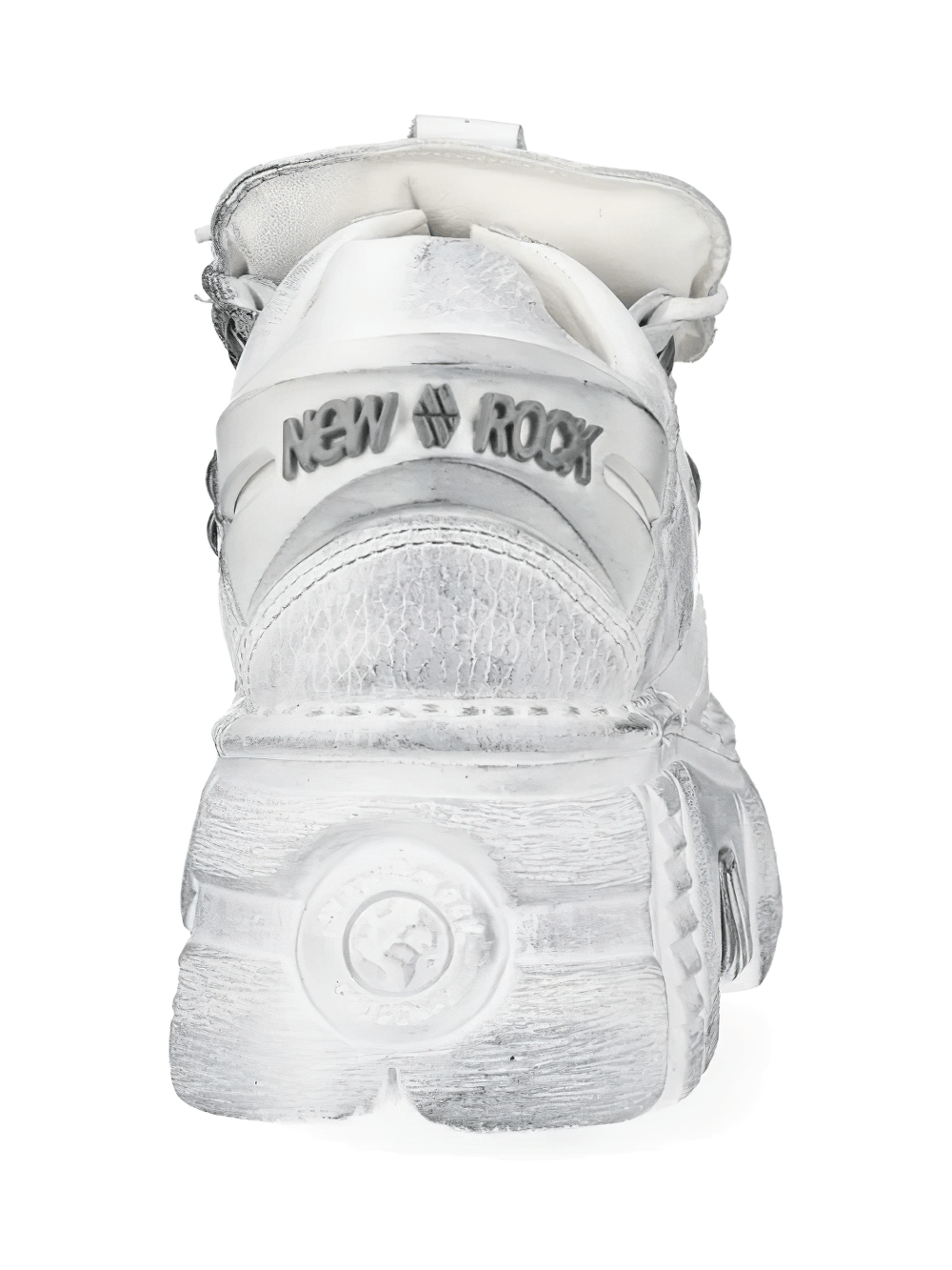 NEW ROCK Men's Gothic Platform Shoes with Silver Trim Edge - back view showcasing the metallic finish and chunky sole.
