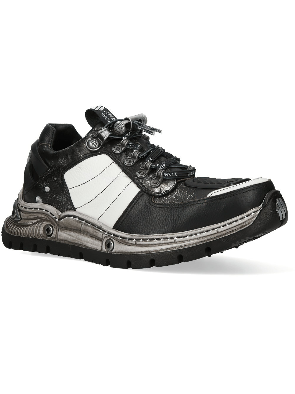 NEW ROCK Men's Gothic Rock Shoes with Industrial Tread Sole featuring hook lacing and rugged sculpted sole.