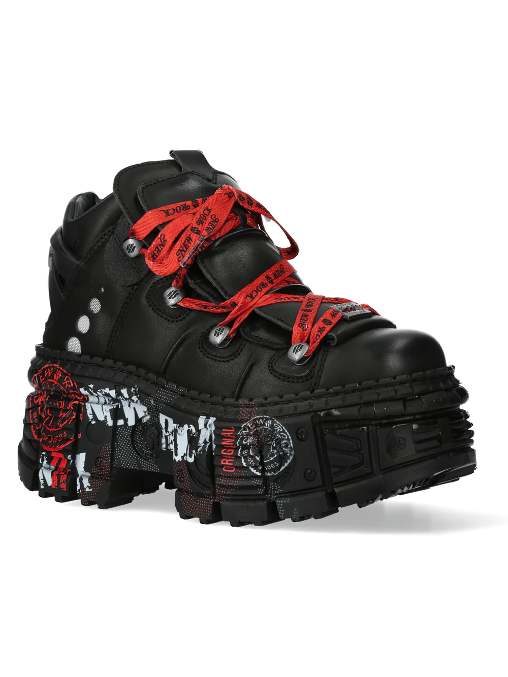 NEW ROCK Men's Gothic Shoes with Red Laces and Chunky Soles perfectly showcase bold streetwear style.