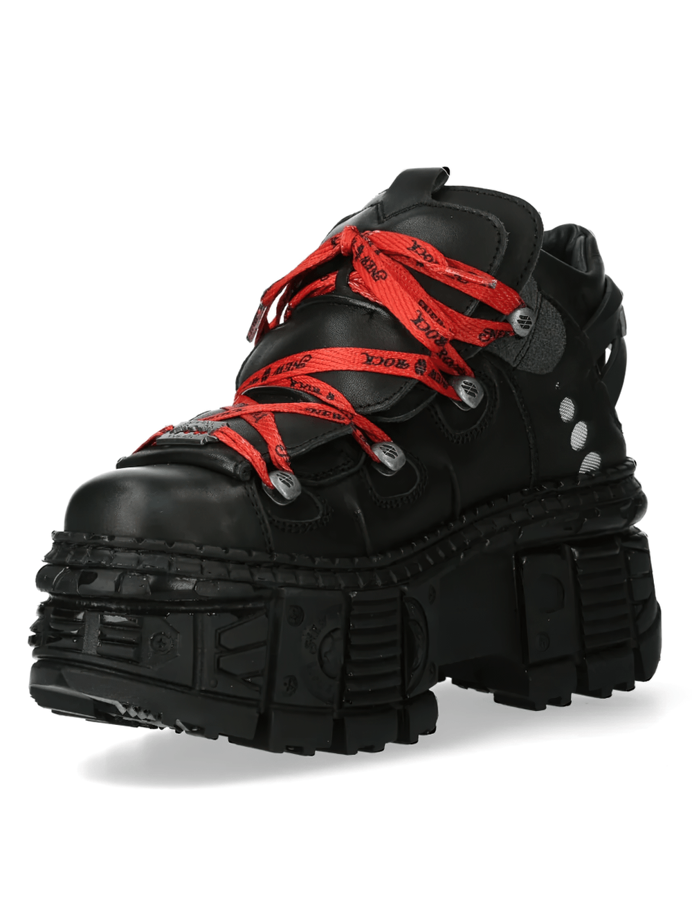 NEW ROCK Men's Gothic Shoes with Red Laces and Chunky Soles featuring a bold design and heavy lug sole.
