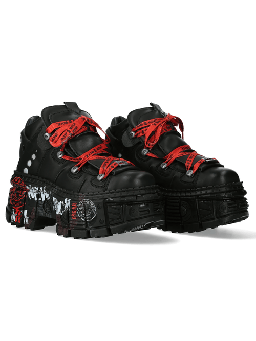 NEW ROCK Men's Gothic Shoes with Red Laces and Chunky Soles