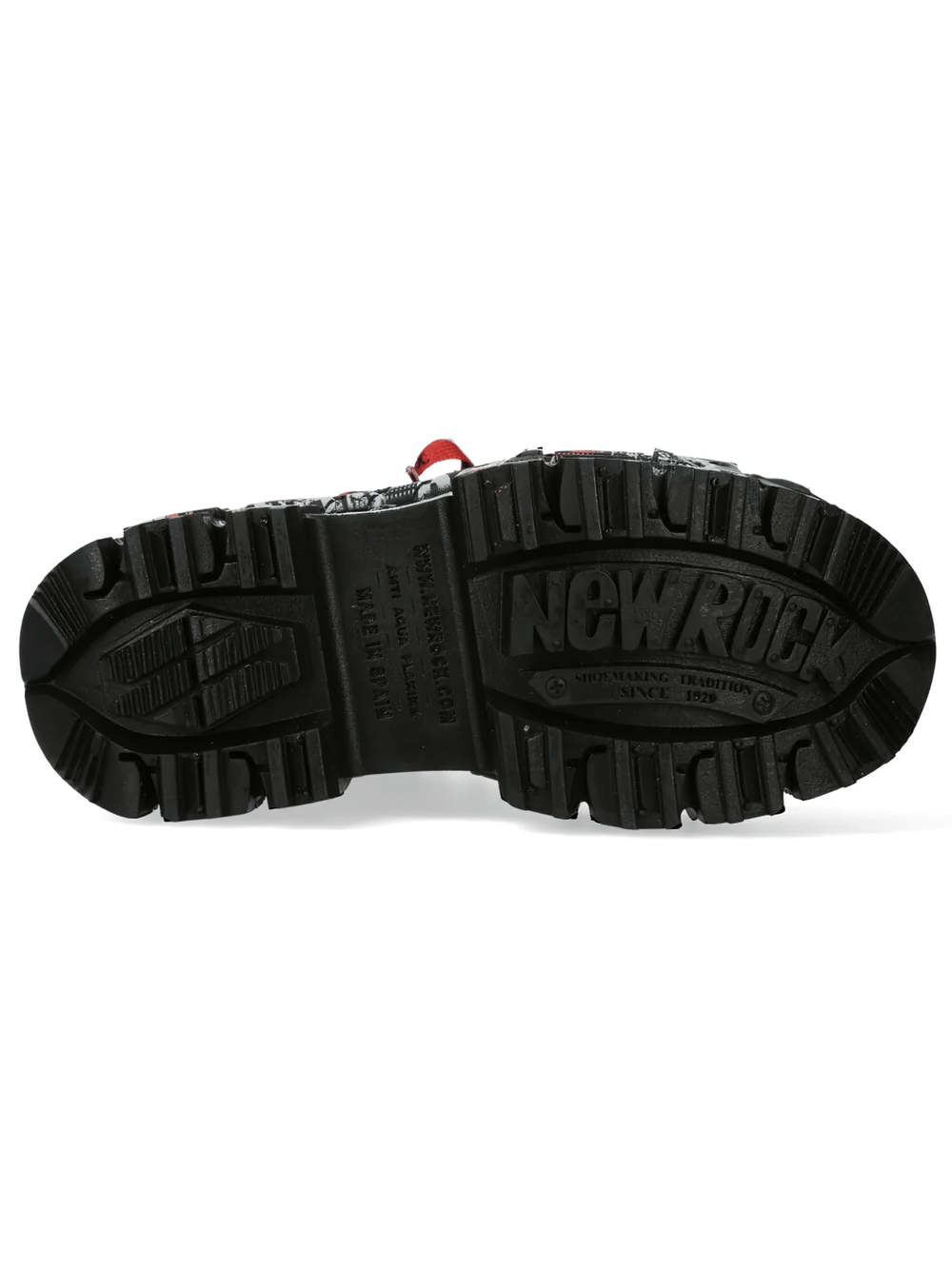 NEW ROCK Men's Gothic Shoes with Red Laces and Chunky Soles featuring a bold grip sole design.