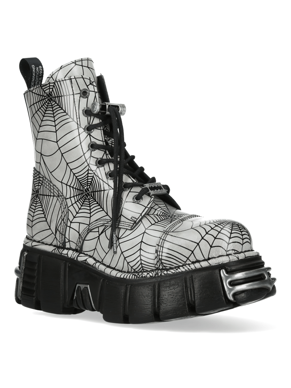 NEW ROCK Men's Gothic Spider Web Platform Combat Boots