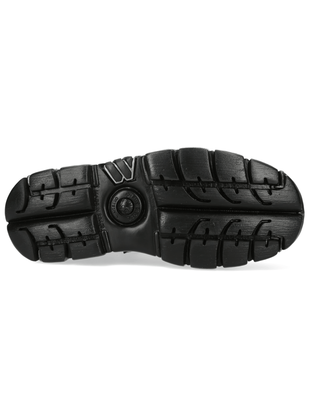 Bottom view of NEW ROCK Men's Gothic Spider Web Platform Combat Boots showcasing the rugged sole design.