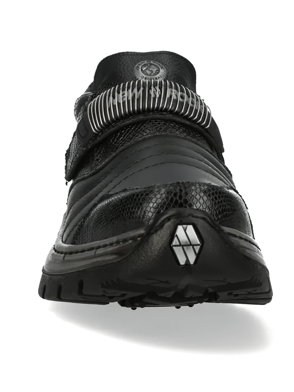NEW ROCK Men's Hybrid Gothic Velcro Leather Style Shoes in sleek black with unique strap design.