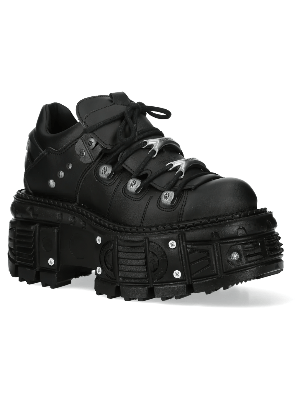 NEW ROCK Men's Industrial Platform Shoes with Silver Hooks featuring chunky soles and silver hardware accents.