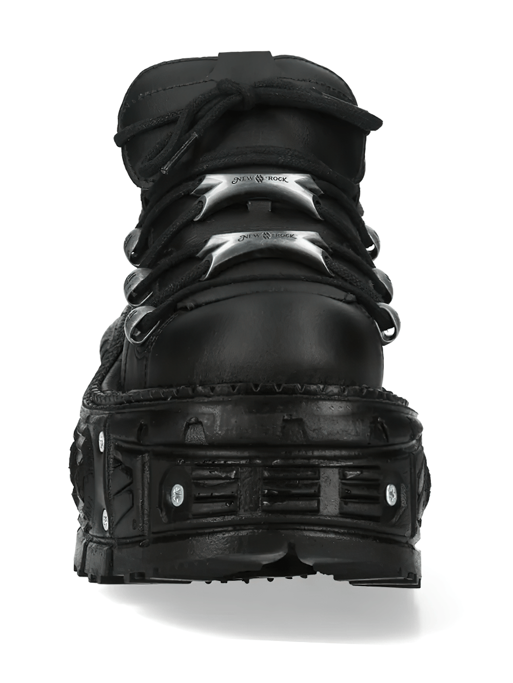 NEW ROCK Men's Industrial Platform Shoes with Silver Hooks featuring a bold black design and striking silver hardware.