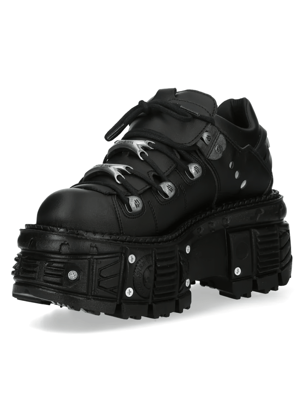 NEW ROCK Men's Industrial Platform Shoes with Silver Hooks featuring a chunky sole and lace-up front.