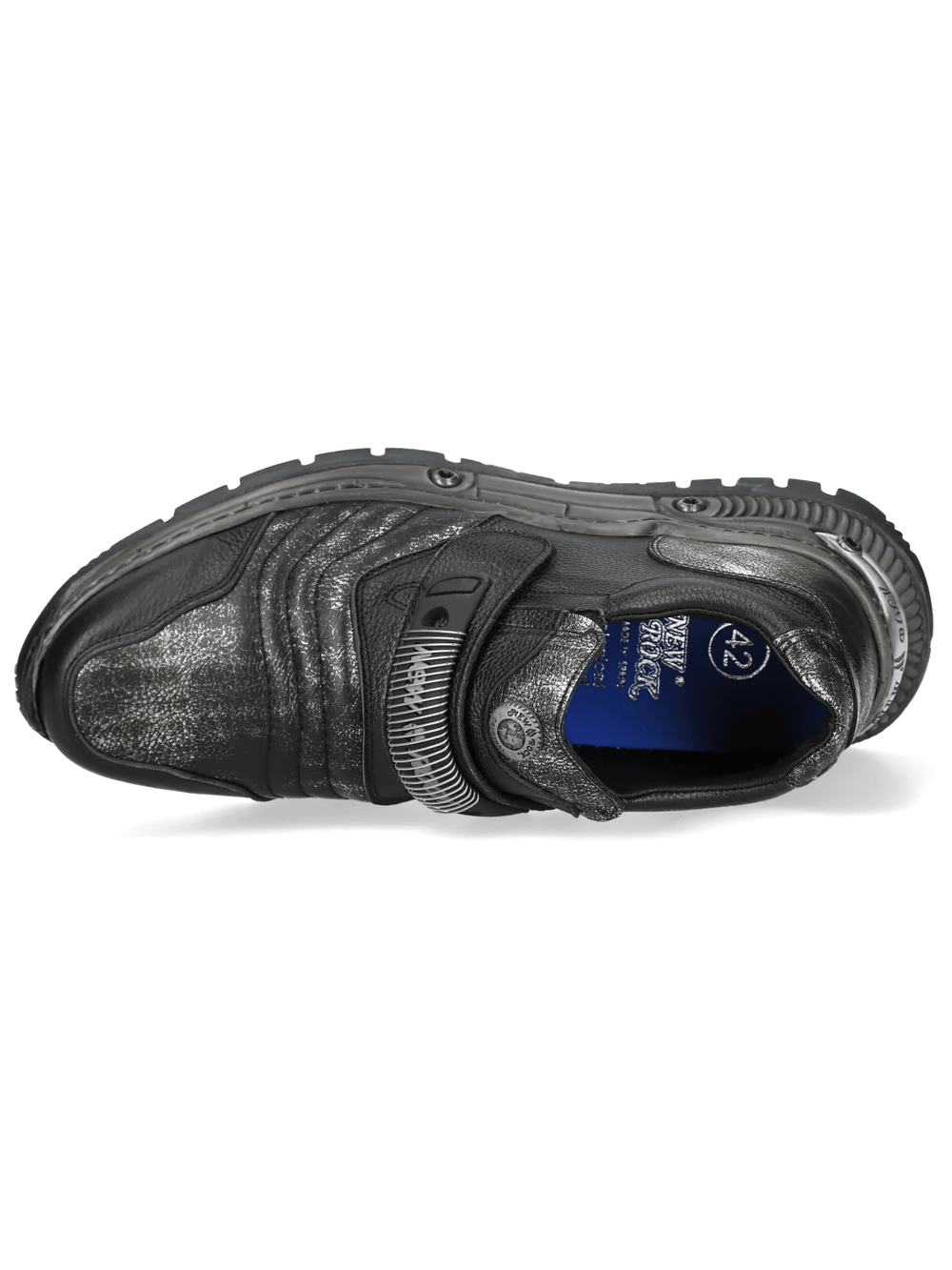 NEW ROCK Men's Industrial Shoes with Metallic Strap Detail showcasing sculpted sole and metallic panels.