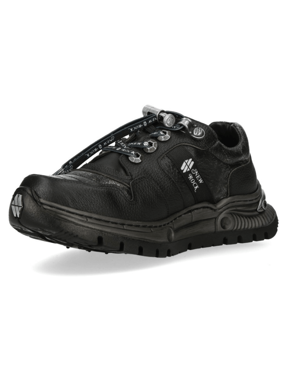 NEW ROCK Men's Lace-Up Shoes with Industrial Metal Details featuring rugged tread and bold punk style.